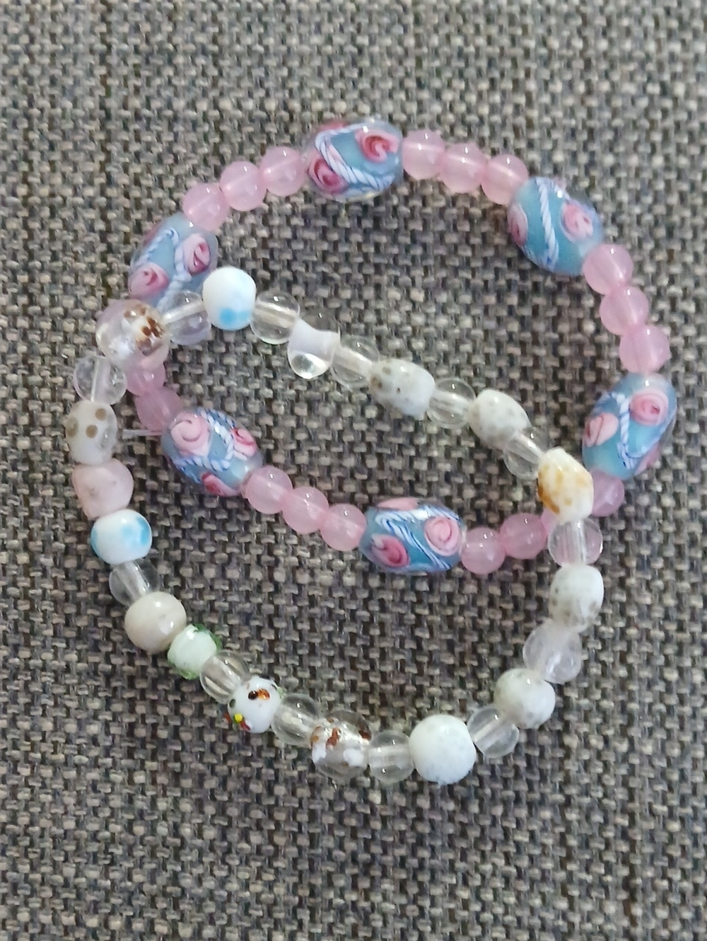 Handmade Pink Beaded Stretch Bracelet Set